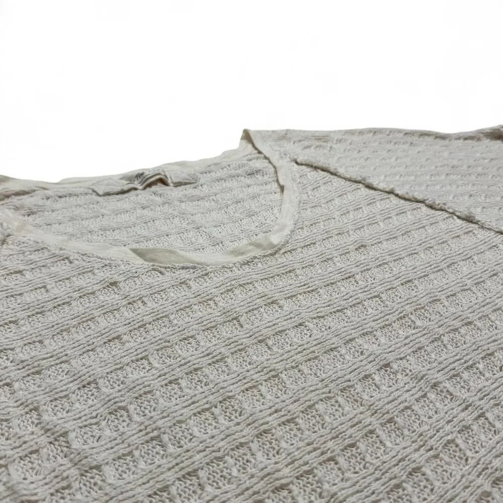 Free People cream long sleeve top with textured diamond pattern size large